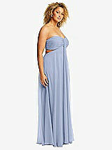 Side View Thumbnail - Sky Blue Strapless Empire Waist Cutout Maxi Dress with Covered Button Detail