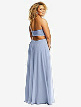Rear View Thumbnail - Sky Blue Strapless Empire Waist Cutout Maxi Dress with Covered Button Detail