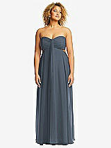 Front View Thumbnail - Silverstone Strapless Empire Waist Cutout Maxi Dress with Covered Button Detail