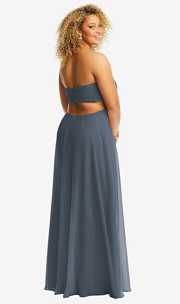 Back View - Silverstone Strapless Empire Waist Cutout Maxi Dress with Covered Button Detail