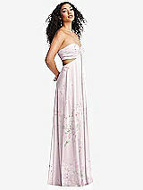 Alt View 1 Thumbnail - Watercolor Print Strapless Empire Waist Cutout Maxi Dress with Covered Button Detail