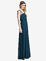 Side View Thumbnail - Atlantic Blue Skinny Tie-Shoulder Ruffle-Trimmed Blouson Maxi Dress
