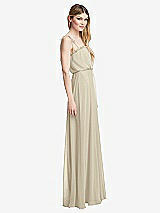 Side View Thumbnail - Champagne Skinny Tie-Shoulder Ruffle-Trimmed Blouson Maxi Dress