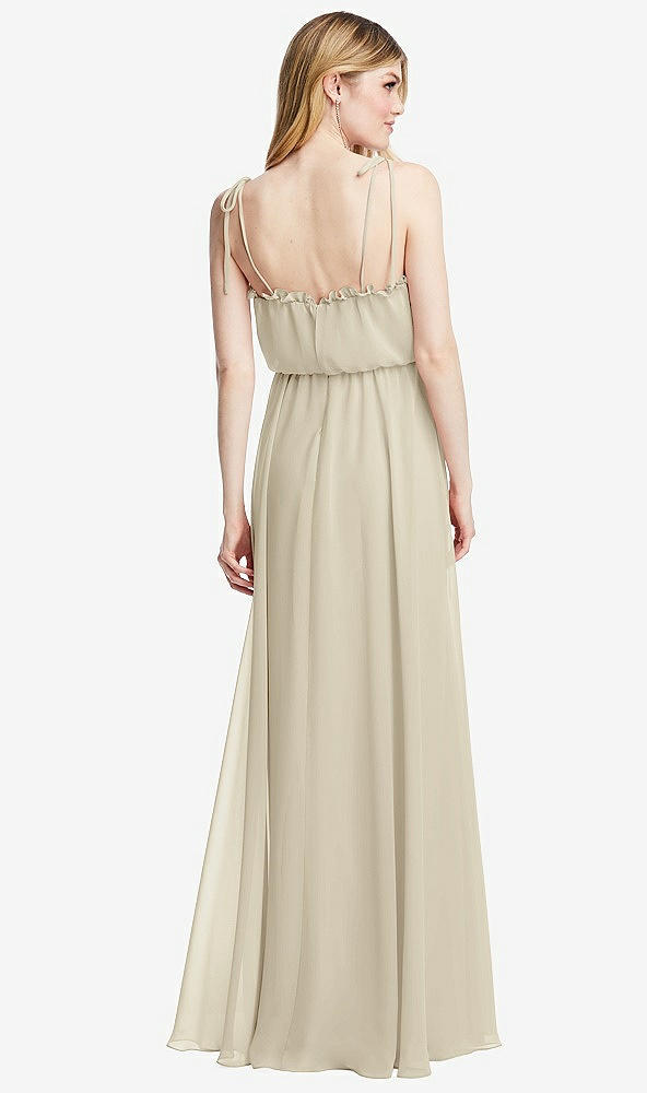 Back View - Champagne Skinny Tie-Shoulder Ruffle-Trimmed Blouson Maxi Dress