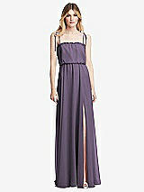 Front View Thumbnail - Lavender Skinny Tie-Shoulder Ruffle-Trimmed Blouson Maxi Dress