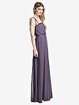 Side View Thumbnail - Lavender Skinny Tie-Shoulder Ruffle-Trimmed Blouson Maxi Dress