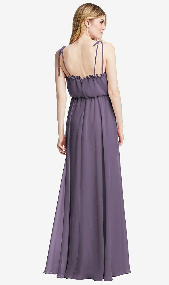 Back View - Lavender Skinny Tie-Shoulder Ruffle-Trimmed Blouson Maxi Dress