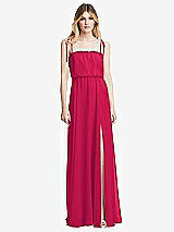 Front View Thumbnail - Vivid Pink Skinny Tie-Shoulder Ruffle-Trimmed Blouson Maxi Dress
