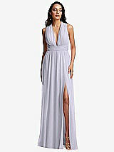 Front View Thumbnail - Silver Dove Shirred Deep Plunge Neck Closed Back Chiffon Maxi Dress 