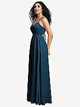 Side View Thumbnail - Atlantic Blue Dual Strap V-Neck Lace-Up Open-Back Maxi Dress