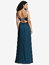 Rear View Thumbnail - Atlantic Blue Dual Strap V-Neck Lace-Up Open-Back Maxi Dress