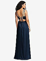 Rear View Thumbnail - Midnight Navy Dual Strap V-Neck Lace-Up Open-Back Maxi Dress