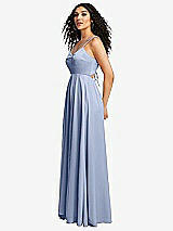 Side View Thumbnail - Sky Blue Dual Strap V-Neck Lace-Up Open-Back Maxi Dress