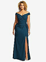 Alt View 1 Thumbnail - Atlantic Blue Cuffed Off-the-Shoulder Pleated Faux Wrap Maxi Dress