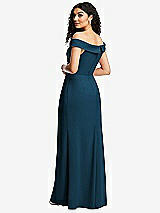 Rear View Thumbnail - Atlantic Blue Cuffed Off-the-Shoulder Pleated Faux Wrap Maxi Dress