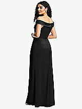 Rear View Thumbnail - Black Cuffed Off-the-Shoulder Pleated Faux Wrap Maxi Dress