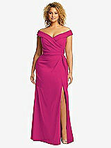 Alt View 1 Thumbnail - Think Pink Cuffed Off-the-Shoulder Pleated Faux Wrap Maxi Dress