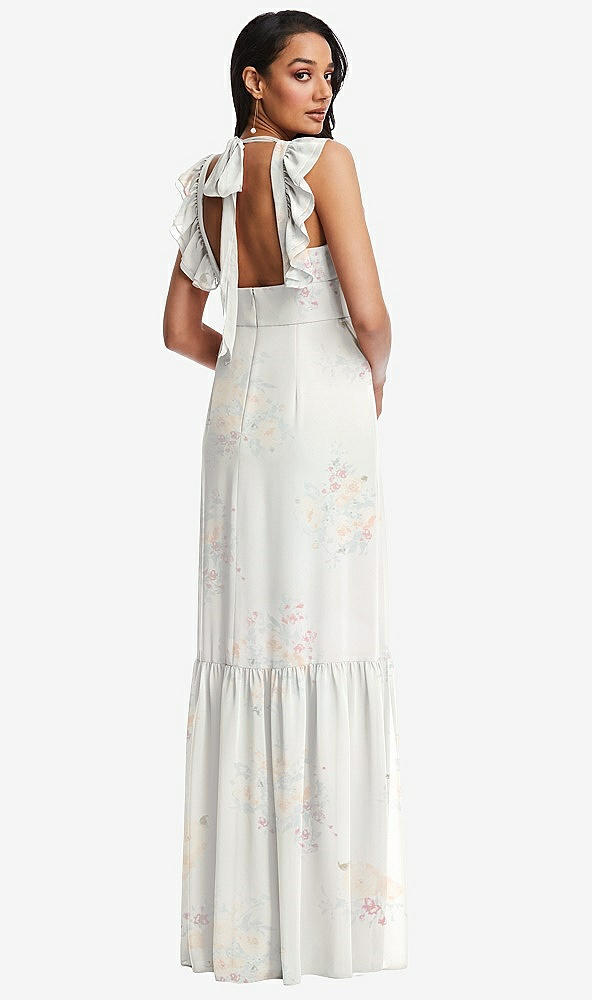 Back View - Spring Fling Tiered Ruffle Plunge Neck Open-Back Maxi Dress with Deep Ruffle Skirt