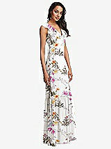 Side View Thumbnail - Butterfly Botanica Ivory Tiered Ruffle Plunge Neck Open-Back Maxi Dress with Deep Ruffle Skirt