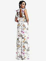 Rear View Thumbnail - Butterfly Botanica Ivory Tiered Ruffle Plunge Neck Open-Back Maxi Dress with Deep Ruffle Skirt