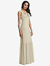 Side View Thumbnail - Champagne Tiered Ruffle Plunge Neck Open-Back Maxi Dress with Deep Ruffle Skirt