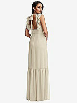 Rear View Thumbnail - Champagne Tiered Ruffle Plunge Neck Open-Back Maxi Dress with Deep Ruffle Skirt