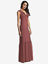 Side View Thumbnail - English Rose Tiered Ruffle Plunge Neck Open-Back Maxi Dress with Deep Ruffle Skirt