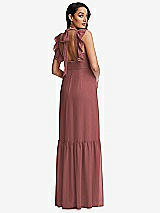 Rear View Thumbnail - English Rose Tiered Ruffle Plunge Neck Open-Back Maxi Dress with Deep Ruffle Skirt