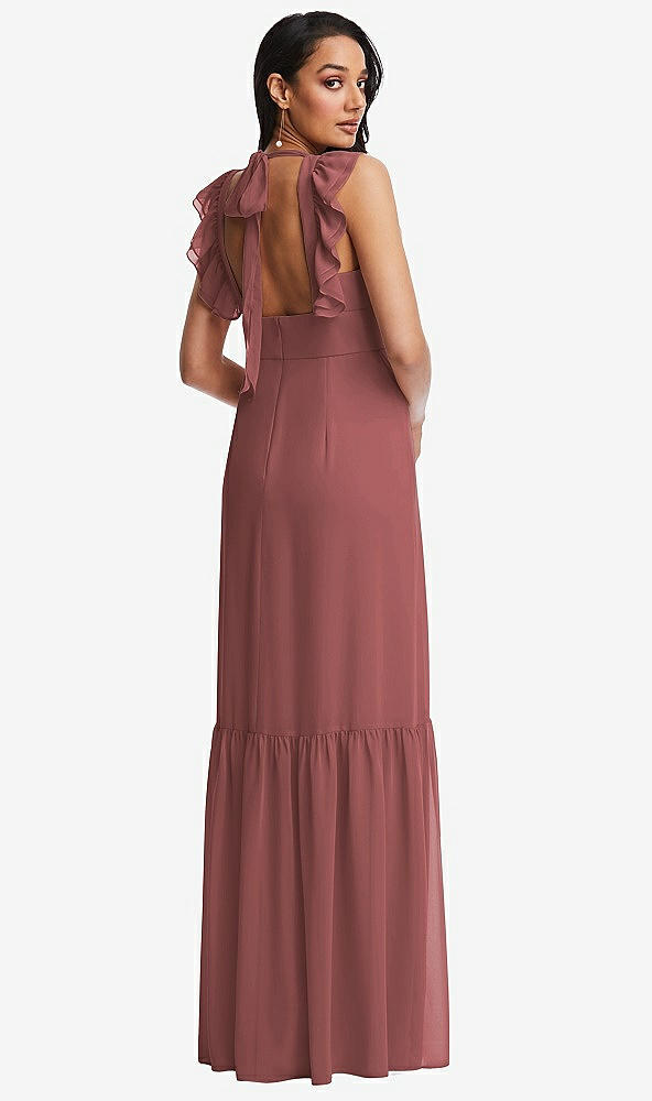 Back View - English Rose Tiered Ruffle Plunge Neck Open-Back Maxi Dress with Deep Ruffle Skirt