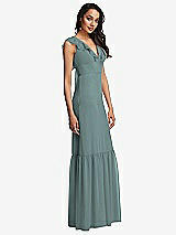 Side View Thumbnail - Icelandic Tiered Ruffle Plunge Neck Open-Back Maxi Dress with Deep Ruffle Skirt