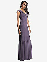 Side View Thumbnail - Lavender Tiered Ruffle Plunge Neck Open-Back Maxi Dress with Deep Ruffle Skirt