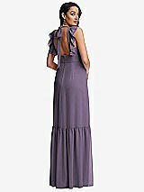 Rear View Thumbnail - Lavender Tiered Ruffle Plunge Neck Open-Back Maxi Dress with Deep Ruffle Skirt