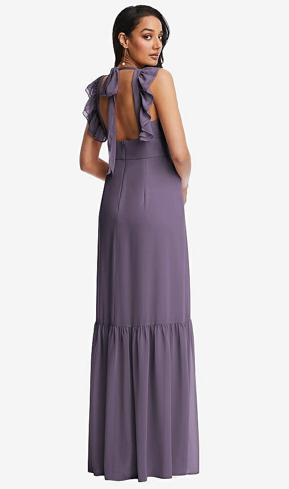 Back View - Lavender Tiered Ruffle Plunge Neck Open-Back Maxi Dress with Deep Ruffle Skirt