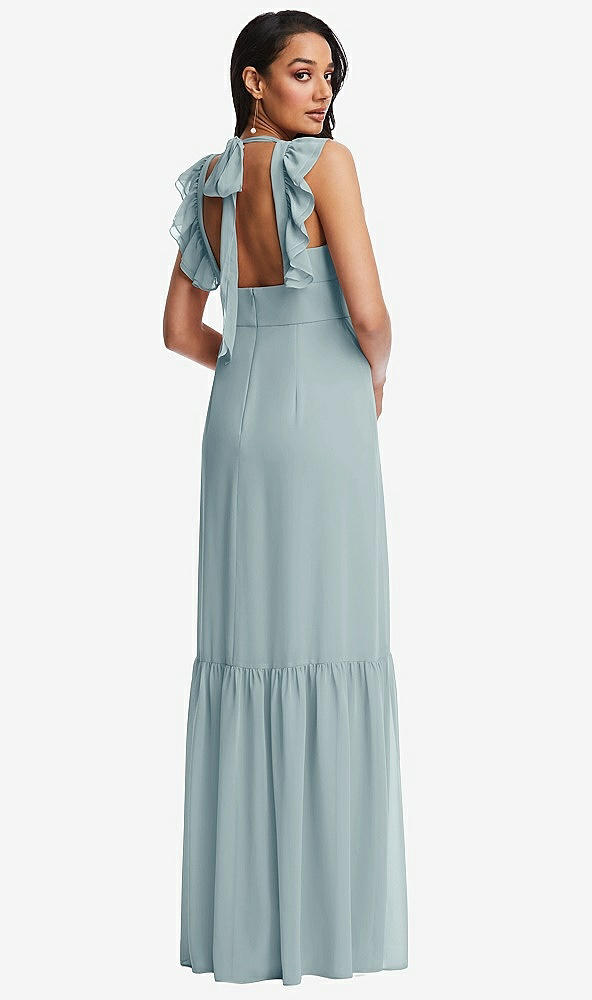 Back View - Morning Sky Tiered Ruffle Plunge Neck Open-Back Maxi Dress with Deep Ruffle Skirt