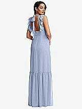 Rear View Thumbnail - Sky Blue Tiered Ruffle Plunge Neck Open-Back Maxi Dress with Deep Ruffle Skirt