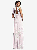 Rear View Thumbnail - Watercolor Print Tiered Ruffle Plunge Neck Open-Back Maxi Dress with Deep Ruffle Skirt