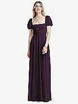 Front View Thumbnail - Aubergine Regency Empire Waist Puff Sleeve Chiffon Maxi Dress