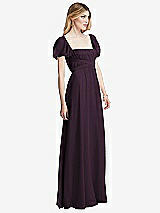 Side View Thumbnail - Aubergine Regency Empire Waist Puff Sleeve Chiffon Maxi Dress