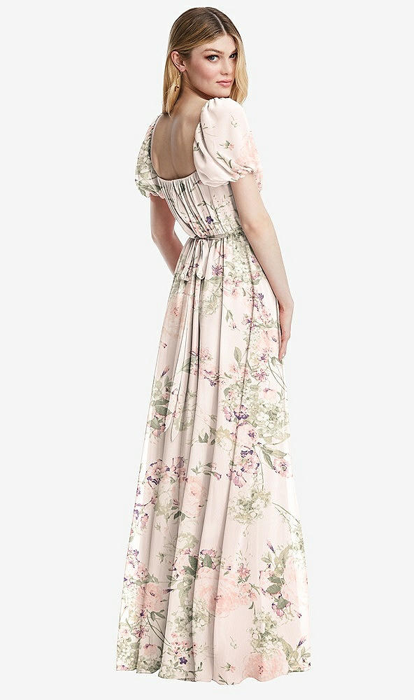 Back View - Blush Garden Regency Empire Waist Puff Sleeve Chiffon Maxi Dress