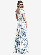 Rear View Thumbnail - Cottage Rose Dusk Blue Regency Empire Waist Puff Sleeve Chiffon Maxi Dress
