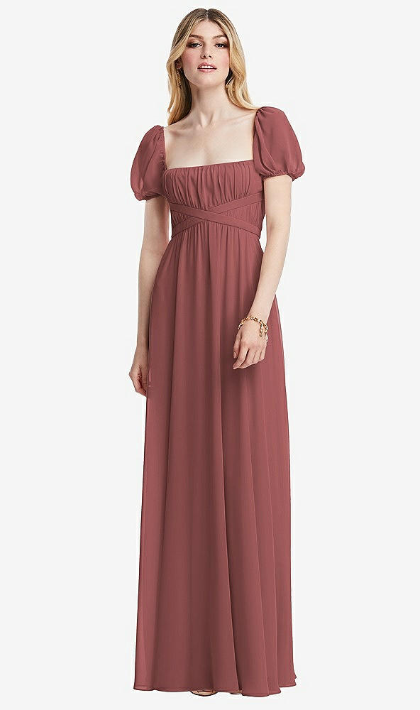 Front View - English Rose Regency Empire Waist Puff Sleeve Chiffon Maxi Dress