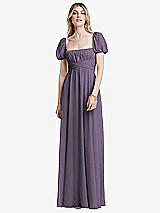 Front View Thumbnail - Lavender Regency Empire Waist Puff Sleeve Chiffon Maxi Dress