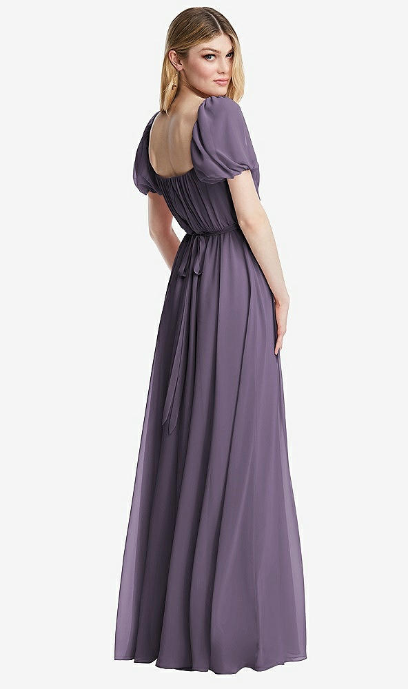 Back View - Lavender Regency Empire Waist Puff Sleeve Chiffon Maxi Dress