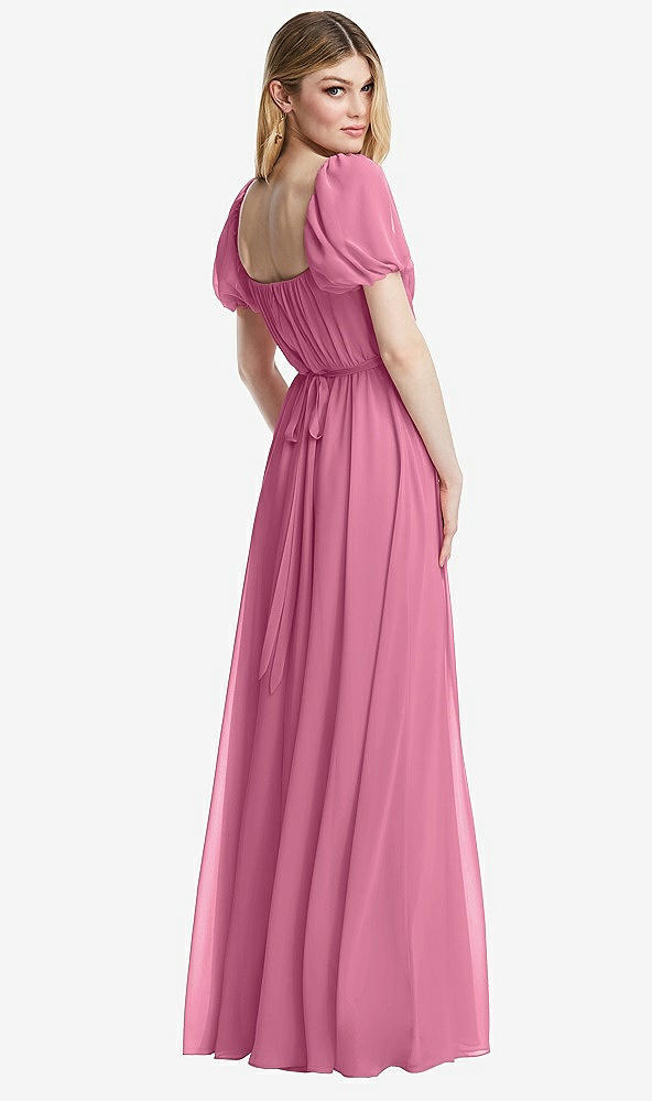 Back View - Orchid Pink Regency Empire Waist Puff Sleeve Chiffon Maxi Dress