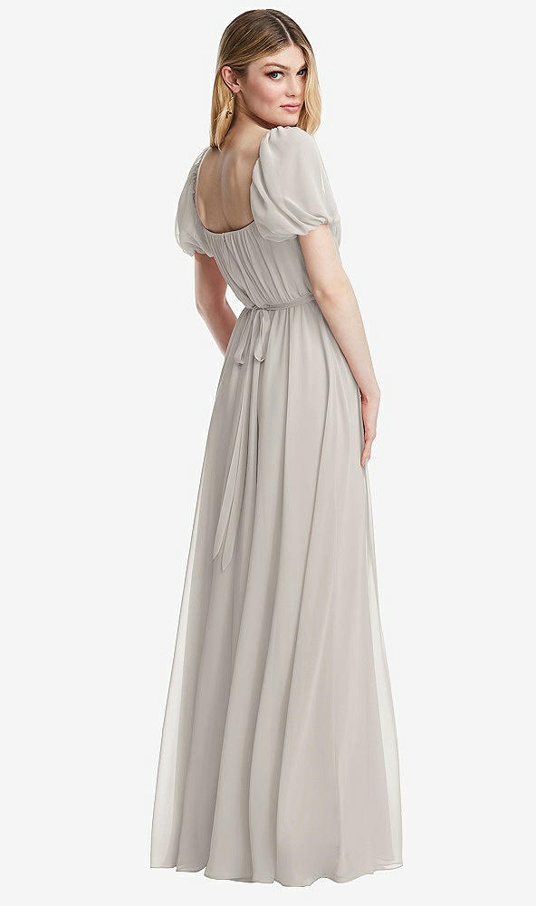 Back View - Oyster Regency Empire Waist Puff Sleeve Chiffon Maxi Dress