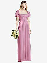 Alt View 1 Thumbnail - Powder Pink Regency Empire Waist Puff Sleeve Chiffon Maxi Dress