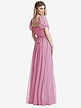 Rear View Thumbnail - Powder Pink Regency Empire Waist Puff Sleeve Chiffon Maxi Dress