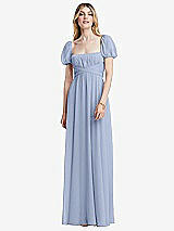 Front View Thumbnail - Sky Blue Regency Empire Waist Puff Sleeve Chiffon Maxi Dress
