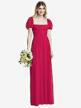 Alt View 1 Thumbnail - Vivid Pink Regency Empire Waist Puff Sleeve Chiffon Maxi Dress