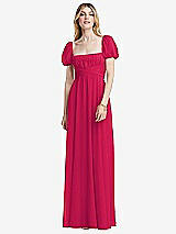 Front View Thumbnail - Vivid Pink Regency Empire Waist Puff Sleeve Chiffon Maxi Dress